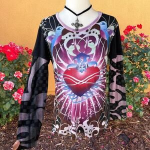 Rare custo barcelona heart graphic long sleeve